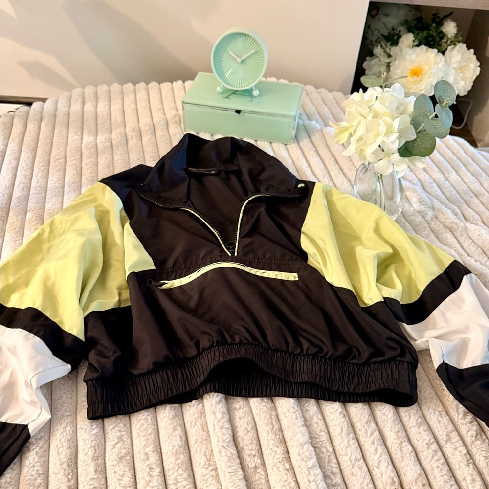 Black and Yellow Cropped Windbreaker